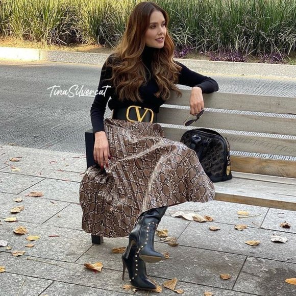 Zara Faux Leather Pleated Snakeskin Skirt Sz XS, M NWT - Picture 4 of 16